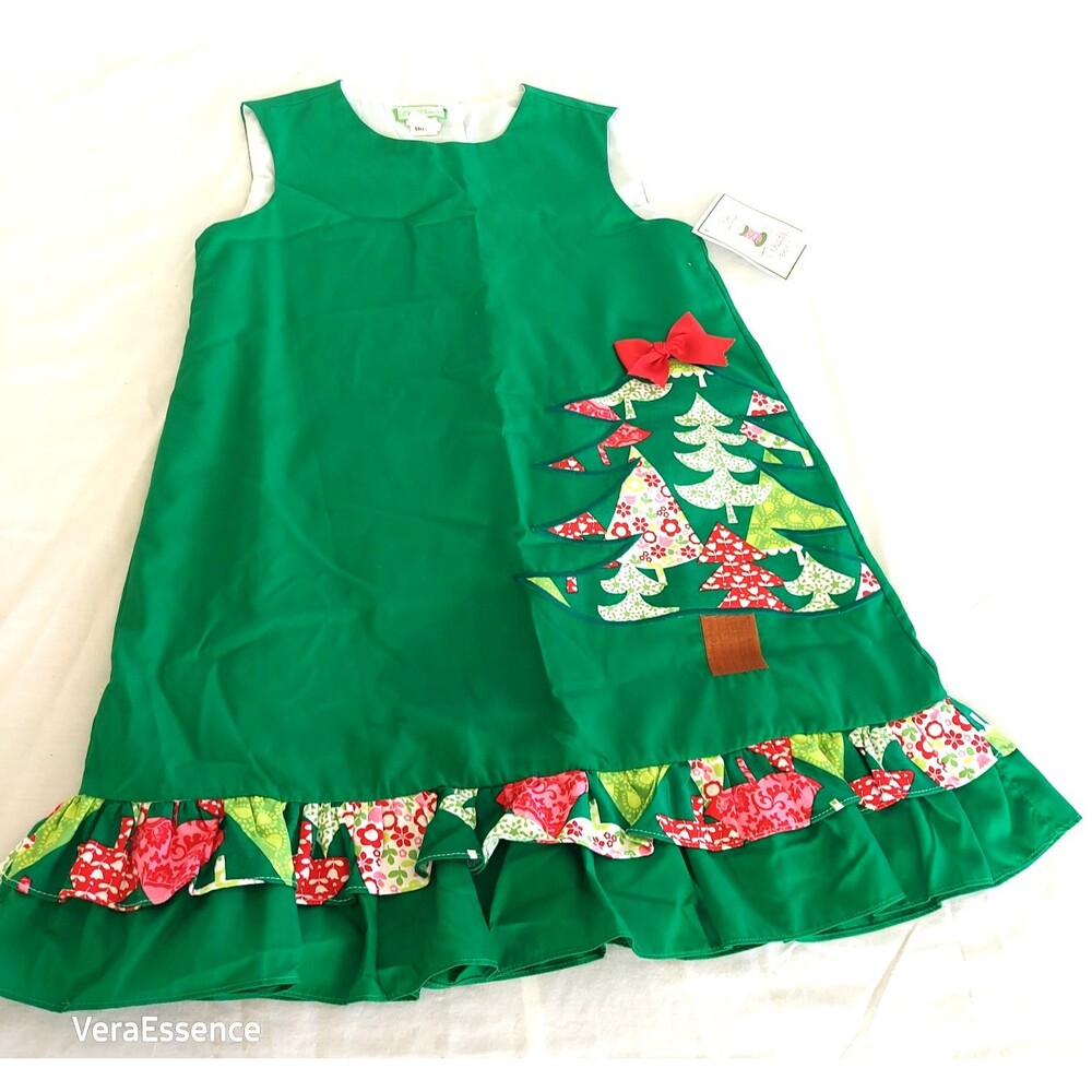New Llittle Threads green Xmas girl dress ruffles sleeveless sz 6x cotton NWT